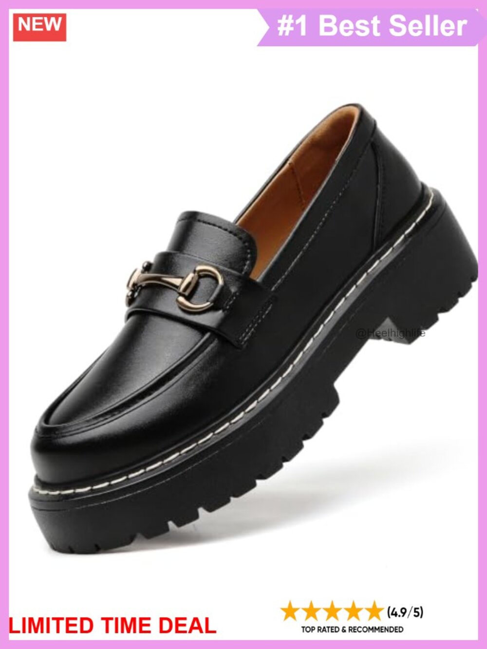 Platform Penny Loafers Leather Non Slip Round Toe Block Heel